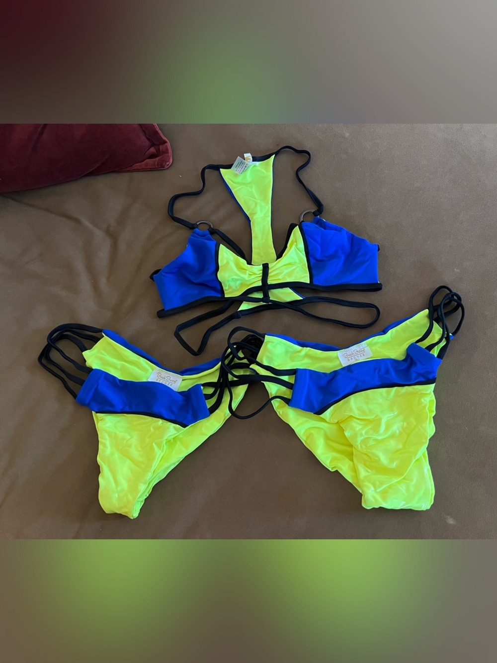 Beach Bunny Neon Yellow and Royal Blue Strappy Bikini Set